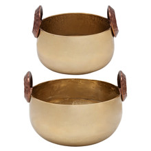 Set of Two 10/12" Bowl With Handles, Gold
