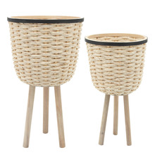 Set of Two Wicker Footed Planters, White