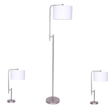 Set of Three Metal 24" Table & 57" Floor Lamp, Silver - Kd