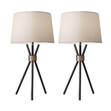 Set of Two 22" Metal Tripod Table Lamps, Black- Kd