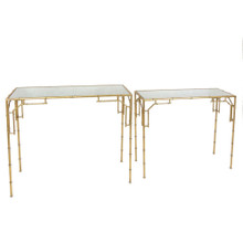 Set of Two Gold Metal Console Tables, Mirror