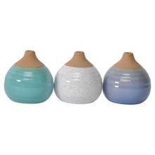 Set of Three Glazed Bud Vases, Blue/Turq/White