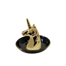 Ceramic 6" Unicorn Trinket Tray, Black/Gold