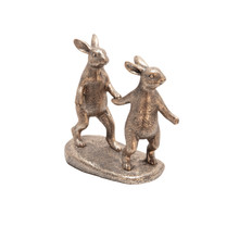 Polyresin 8" Bunnies Holding Hands, Copper