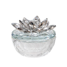 Glass Trinket Box Clear W/Silver Lotus Top