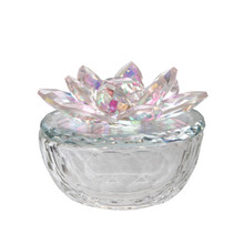 Glass Trinket Box Clear W/Blush Lotus Top