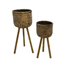 Set of Two Bamboo Planters On Stands