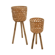 Set of Two Bamboo Planters On Stands, Natural