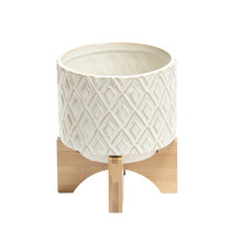 Ceramic 6" Flower Pot W/ Wooden Stand