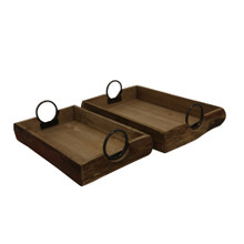 Set of Two Wood Trays 19X13X5", Brown