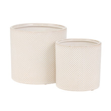 Set of Two Ceramic 7/5" Planters, White/Tan Dot