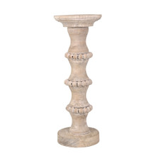 Wooden 15" Banded Bead Candleholder, Distressed Iv