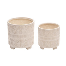 Set of Two Ceramic 6/8" Abstract Footed Planter, Beige