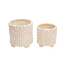 Set of Two Ceramic 6/8" Footed Planters W/ Dots, White