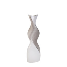 Ceramic 20" Twisted Vase, White/Silver