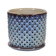 Ceramic 6" Dotted Planter W/ Saucer, Blue