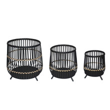 Set of Three Bamboo Footed Planters 17/14/10", Black