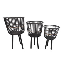 Set of Three Bamboo Footed Planters 11/13/15", Black