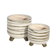 Set of Two Ceramic 6/8" Footed Planter, White