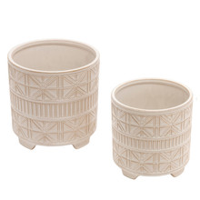 Set of Two Ceramic 8/10" Abstract Footed Planter, White