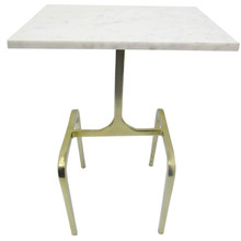 Metal 22" 4-Legged Accent Table, White Marble, Gol