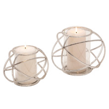 Set of Two 6" Orb Candle Holder , Silver