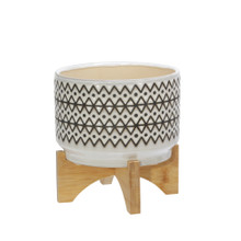 Ceramic 7" Abstract Planter On Stand, Ivory