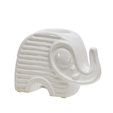Ceramic 6" Elephant Tea Light Candle Holder, White
