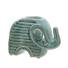 Ceramic 6" Elephant Tea Light Candle Holder, Green