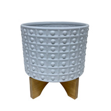11" Dotted Planter W/ Stand, White