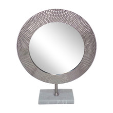 Metal 21" Hammered Mirror On Stand, Silver
