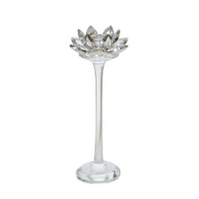 Glass 9" Lotus Candle Holder, Silver