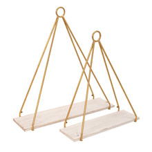 Set of Two Metal/Wood 20/24" Triangle Shelf, White/Gold