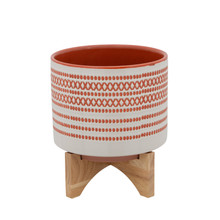 8" Aztec Planter W/ Wood Stand, Red