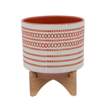 11" Aztec Planter W/ Wood Stand, Red