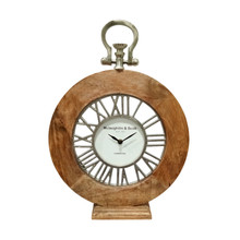 Mango Wood, 16"H Round Table Clock, Natural