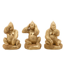 Resin, Set of Three Hear, Speak, See No Evil Monkeys, Gold