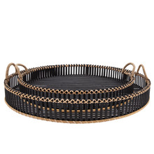 Set of Two Bamboo 24/30" Round Trays, Black