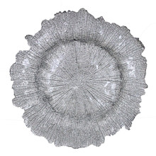 Case of 12 Glass Flower Charger Plates - Silver, 14"