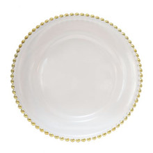 Case of 12 Big Beads Glass Charger Plates - Gold, 13"