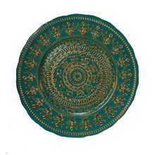 Case of 12 Gold Green Glass Charger Plates, 13"
