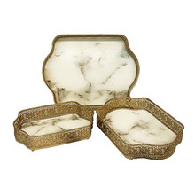Case of 2 3Pc Metal Trays With Marble