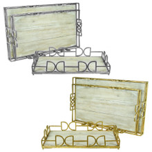 Case of 2 3Pc Wooden & Metal Trays Gold & Silver