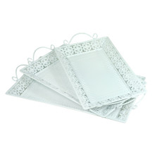 Case of 6 3Pc Metal Trays Square with Handle White