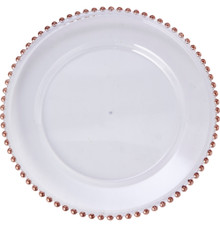 Case of 24 Beaded Rim Plastic Charger Plate 12.5" - Rose Gold
