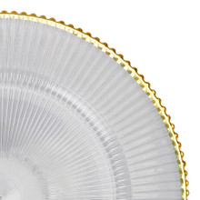 Case of 24 Scalloped & Beaded Clear Acrylic Charger Plate 13" - Gold