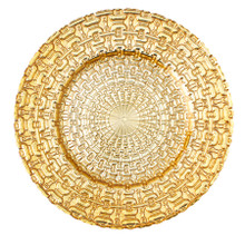 Case of 8 Fancy Glass Charger Plate 13" - Gold