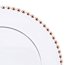 Case of 8 Clear Glass Charger Plate Beaded Rim 12½" - Rose Gold