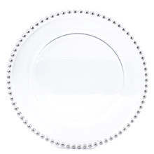 Case of 8 Glass Charger Plate with Beaded Rim 12½" - Silver