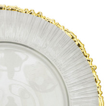 Case of 8 Clear Glass Sunflower Charger Plate 13" - Gold